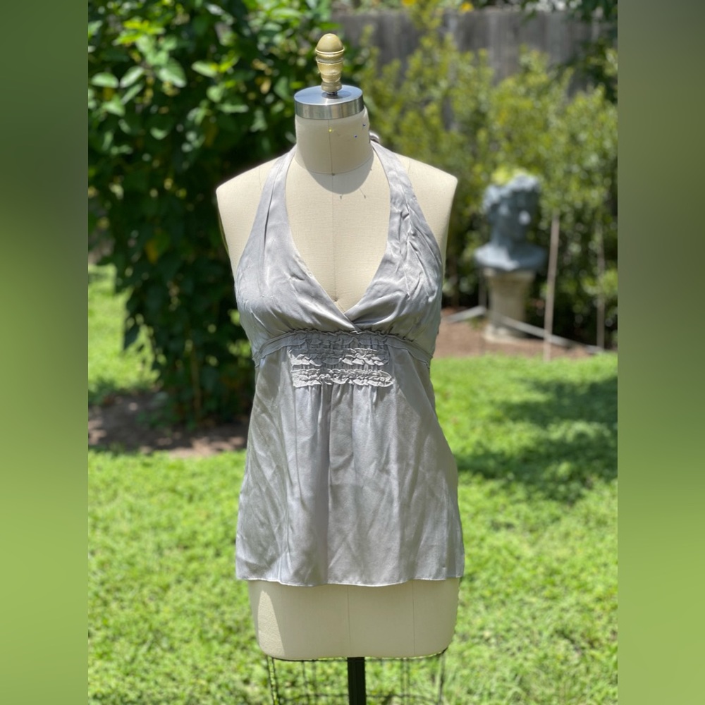 BCBGMaxAzria champagne colored silk halter top